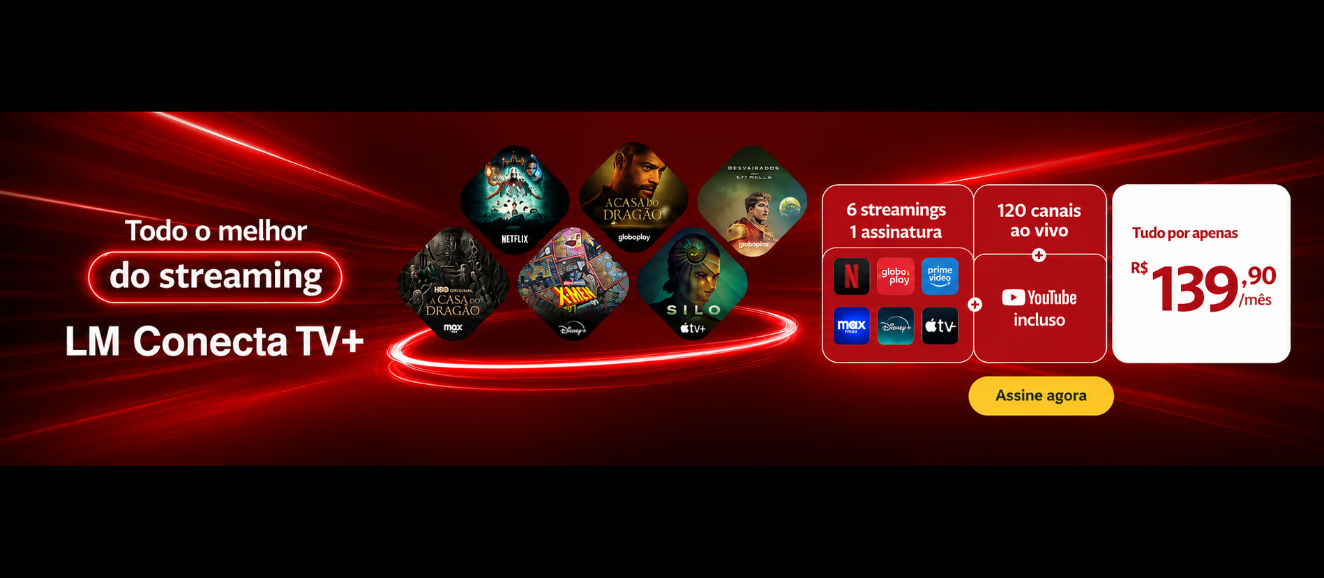 LM Conecta TV+: seis streamings, 120 canais ao vivo e YouTube incluso por R$ 139,90 ao mês